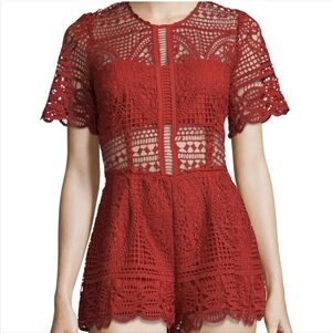 Lovers + Friends Red Lace Jumpsuit with Sheer Panels